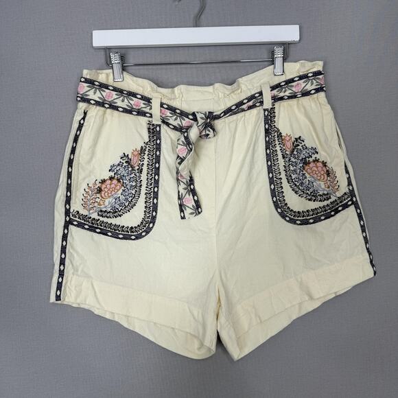 Anthropologie Shorts Womens Small Ivory Annaleigh Piper Floral Embroidered Boho - Picture 1 of 11